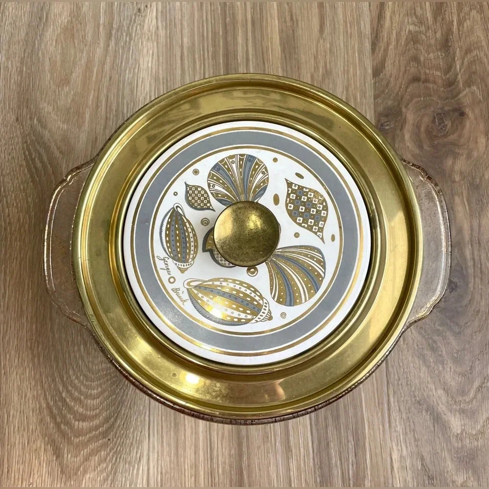 MCM Georges Briard Metal Lid Fire King 2 QT Casserole Chafing Dish VTG